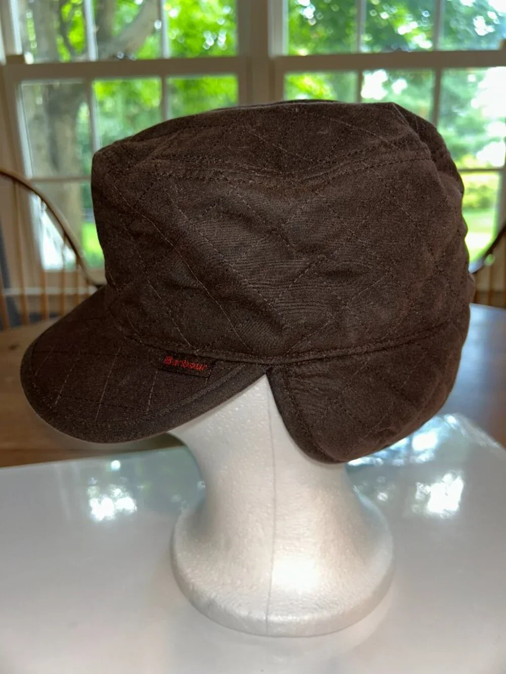 Barbour Brown Quilted Waxed Cotton Trapper Hat, Sz Small